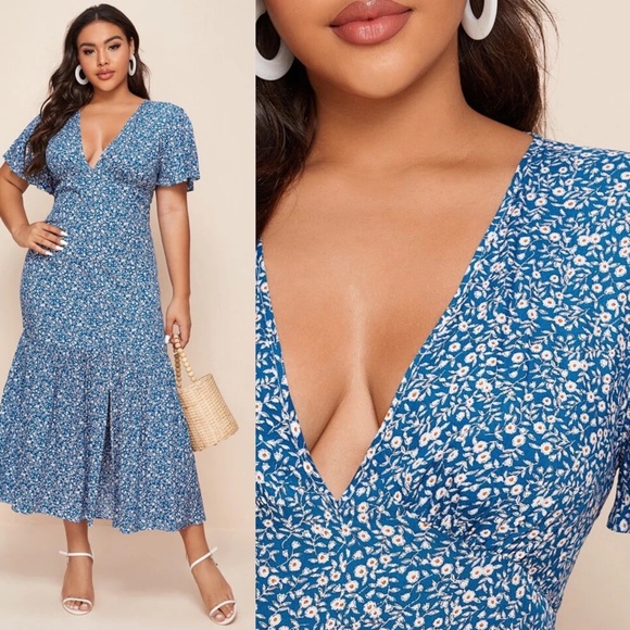 Plus size floral print V neck maxi dress - Picture 3 of 9